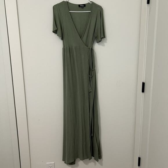 Lulus Dresses & Skirts - Lulus Dress Womens Large Much Obliged Washed Olive Green Wrap Maxi